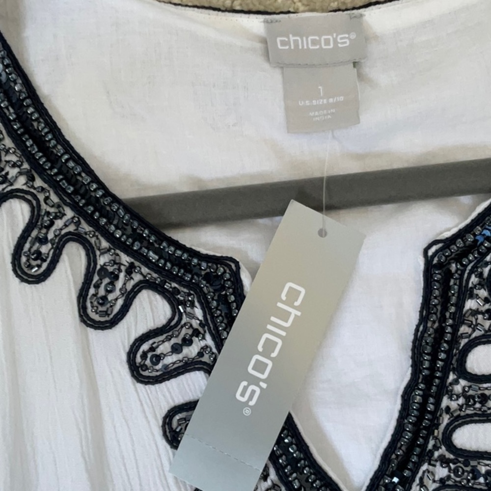 NWT Chico’s Embellished White Gauze Boho Tunic Size M - Picture 6 of 16
